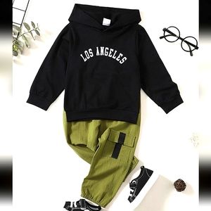 2pcs Boy Long Sleeve Pullover Hoodie Sweatshirt And Pants Set